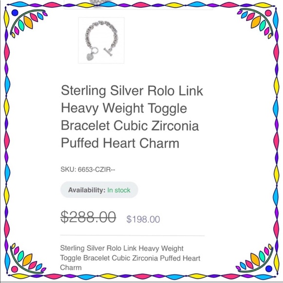 New STERLING SILVER ROLO LINK TOGGLE BRACELET with a CUBIC ZIRCONIA HEART CHARM - Picture 8 of 8